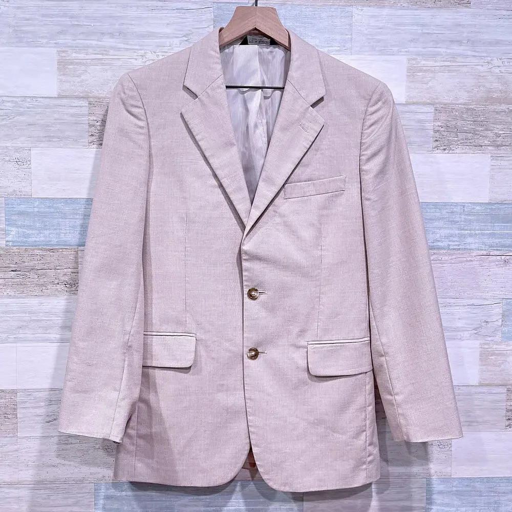 Jos A Bank Cotton Wool Blend Summer Suit Beige Mens 38S 32W Pleated Pants